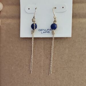 French Connection Lapis Blue and Fine Gold Chain Dangle Earrings